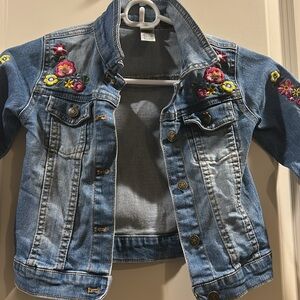 Little Me embroidered floral flowers Denim Jean Jacket button down girls size 4T